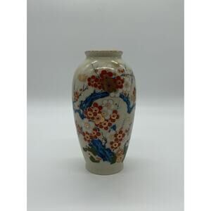 Vintage Artmark Japanese Crackle Glaze Cherry Blossom Floral Gold Trim Vase 6”